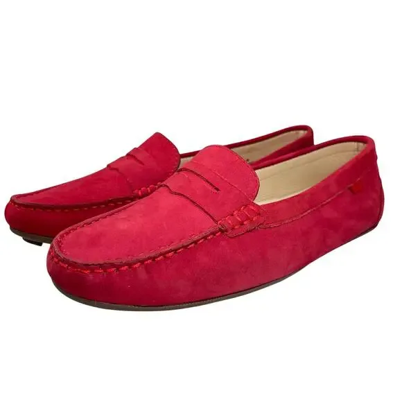 Marc Joseph Leather Driving Loafers Women's 8 Red Slip On Flats Comfort Shoes - Picture 1 of 11